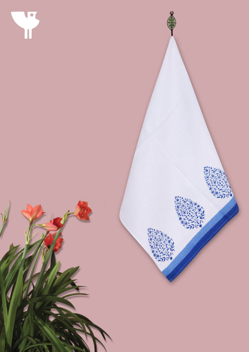 Handloom Cotton Bath Towel With Block Print Border